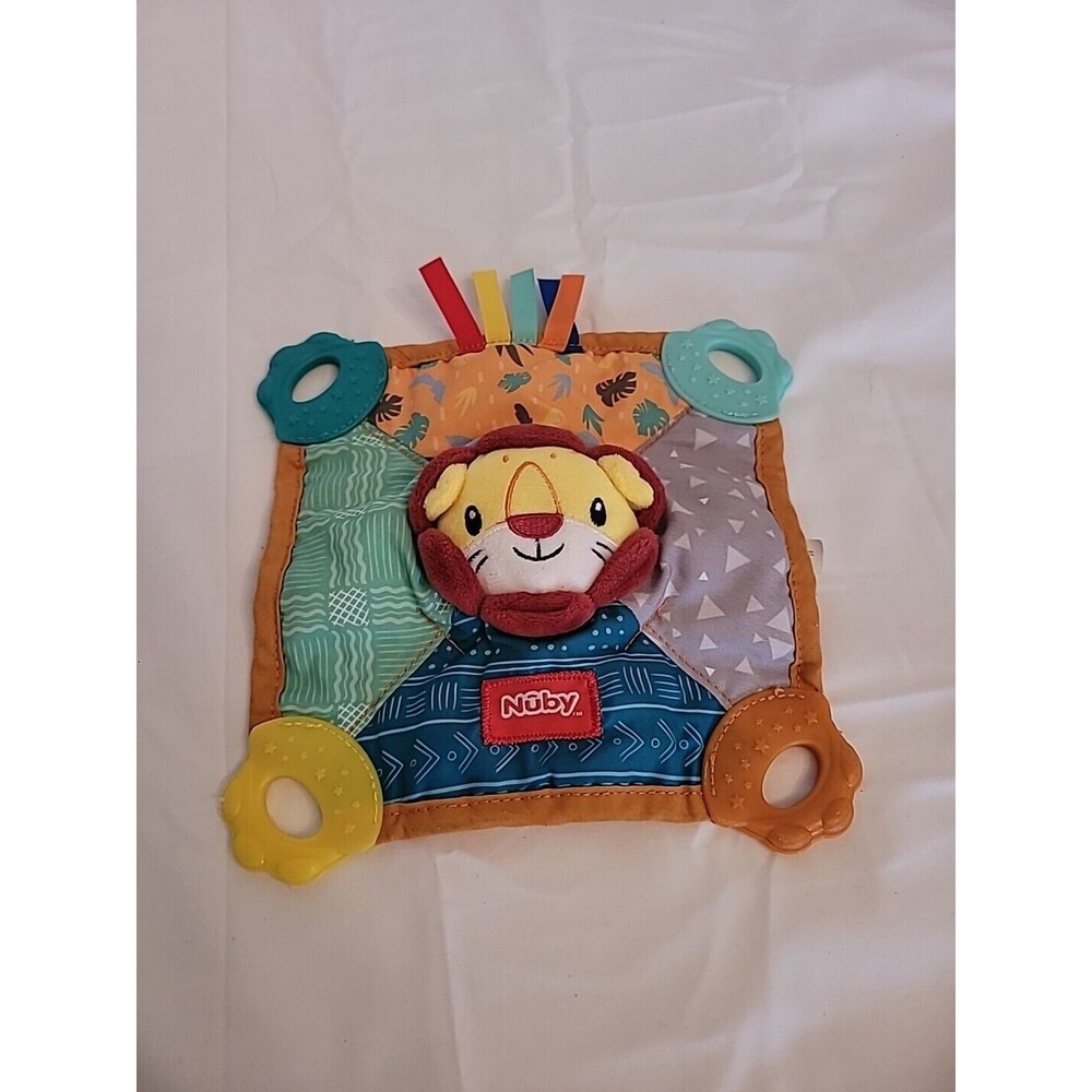 Nuby Lion Plush Teether Teething Blankie Squeaker Colorful  3+ Months Lovey